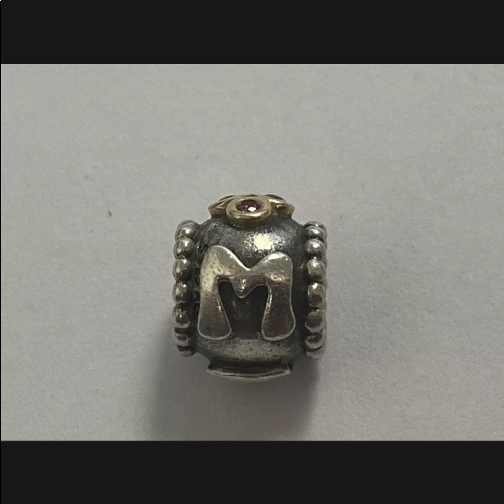 Authentic PANDORA Sterling  Pink CZ 14k MOM Bead